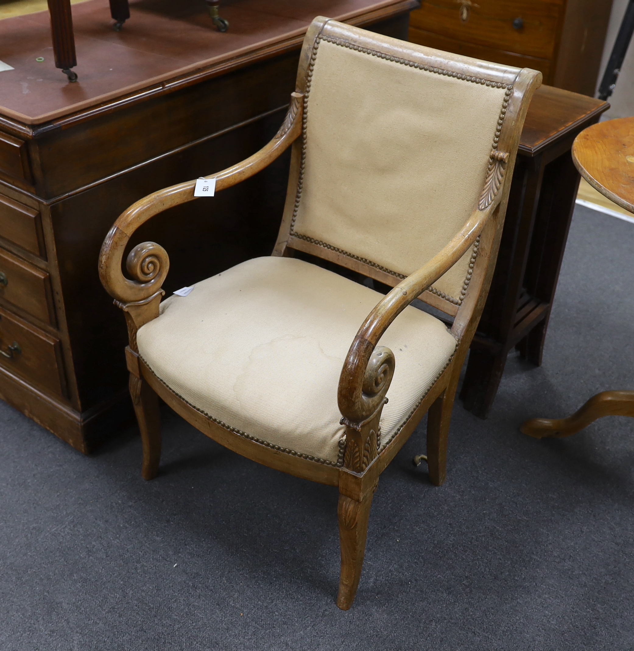 A French Second Empire fauteuil, width 55cm, depth 51cm, height 86cm
